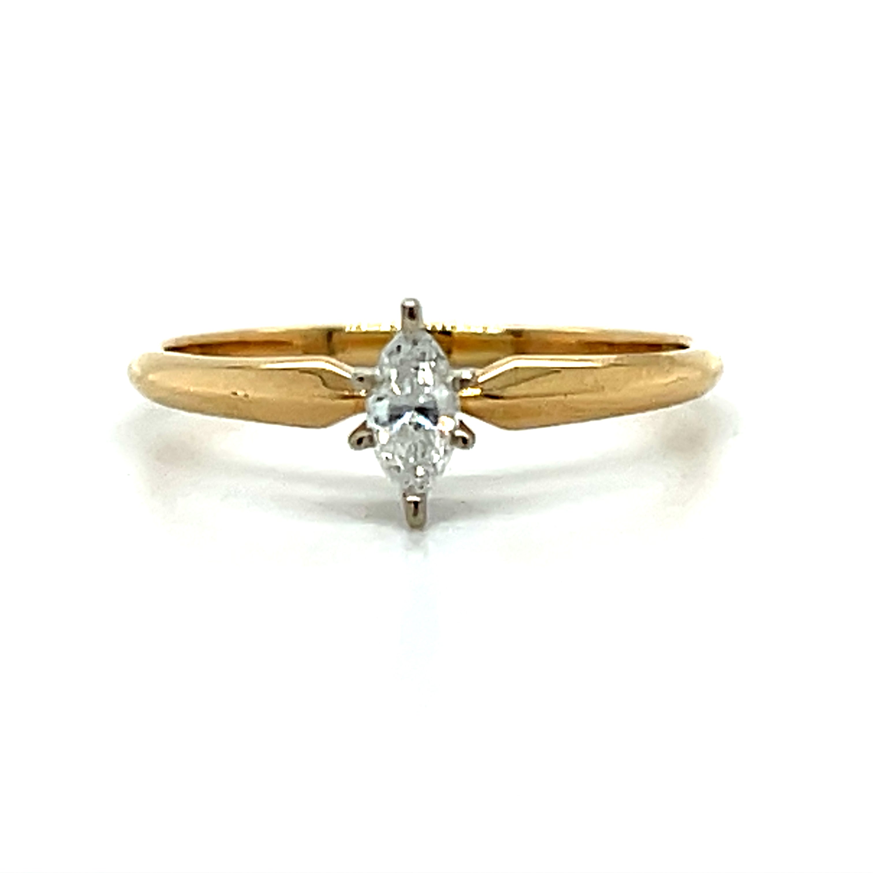 "Rita" 14K Yellow Gold 0.20CT Diamond Marquise Solitaire Bridal Engagement Ring Estate