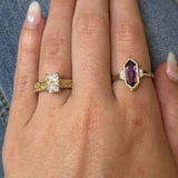 Yellow Gold Hexagon Amethyst and Diamond Ring