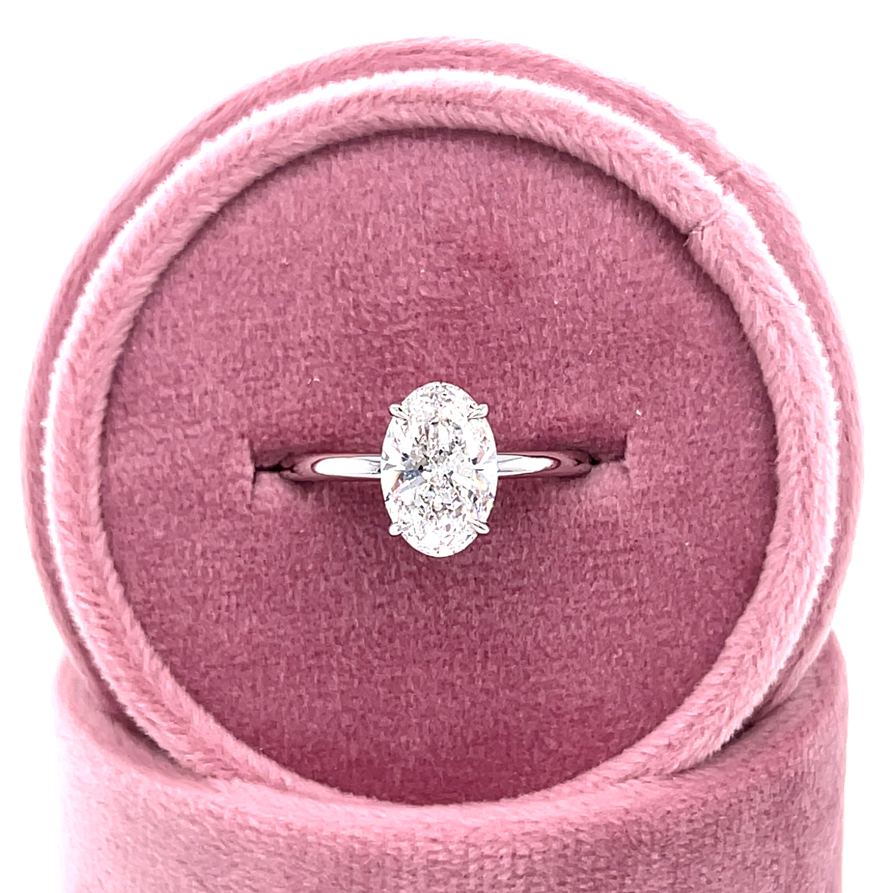 14K White Gold 2.15CTW Oval Solitaire with Pavé Hidden Halo Lab Grown Diamond Engagement Ring – 2.07CT Center, E VS1, IGI Certified