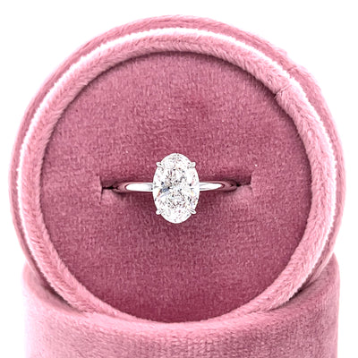 14K White Gold 2.15CTW Oval Solitaire with Pavé Hidden Halo Lab Grown Diamond Engagement Ring – 2.07CT Center, E VS1, IGI Certified