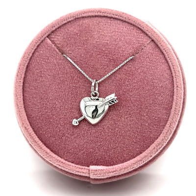 Silver Arrow Passing Through Heart Pendant Necklace
