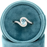 White Gold Pear-Shaped Aquamarine and Diamond Swirl Halo Ring