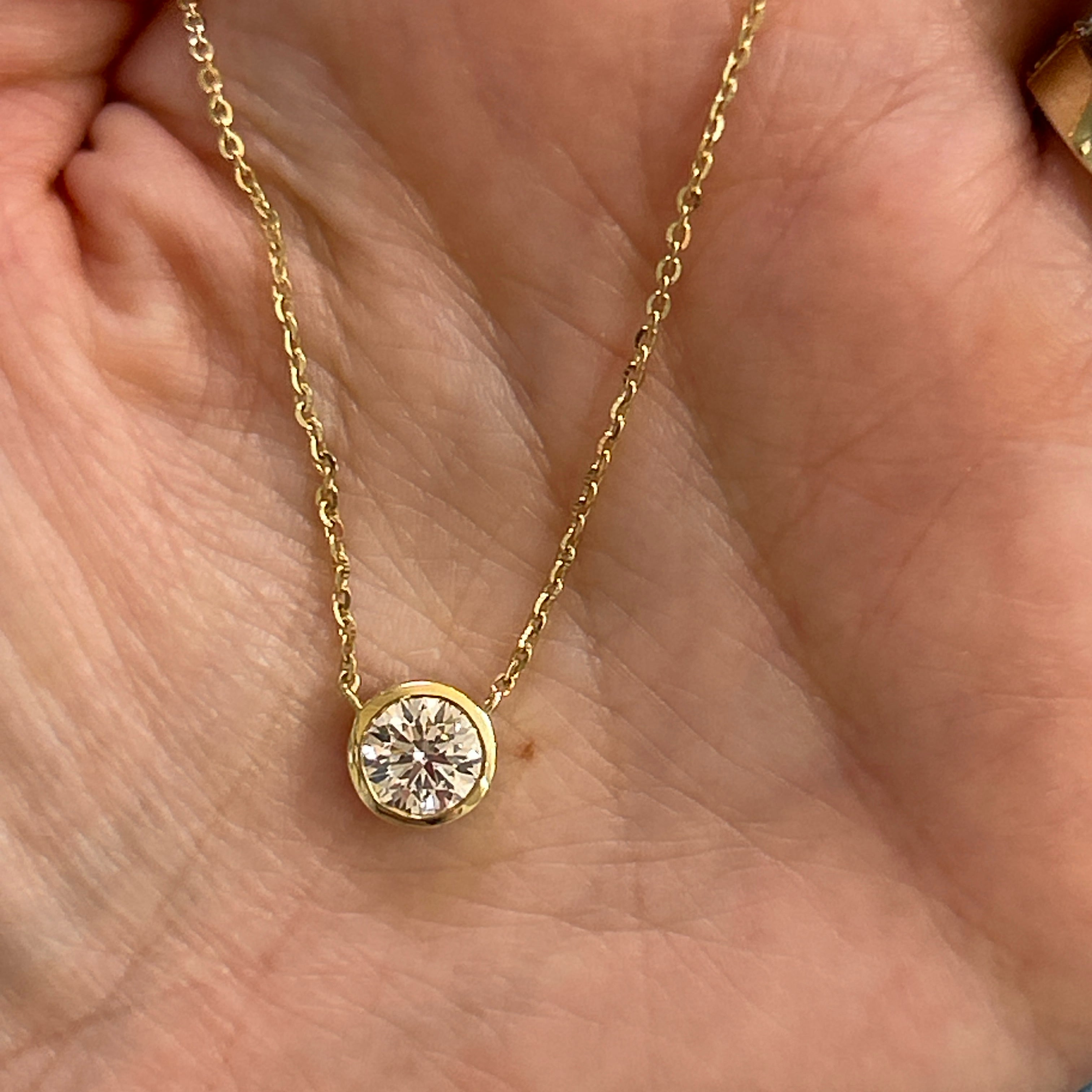 14K Yellow Gold 1.00 Carat Total Weight Lab Grown Diamond Solitaire Bezel Pendant KJN16414-1.00CT # NC [IGI 748503592]