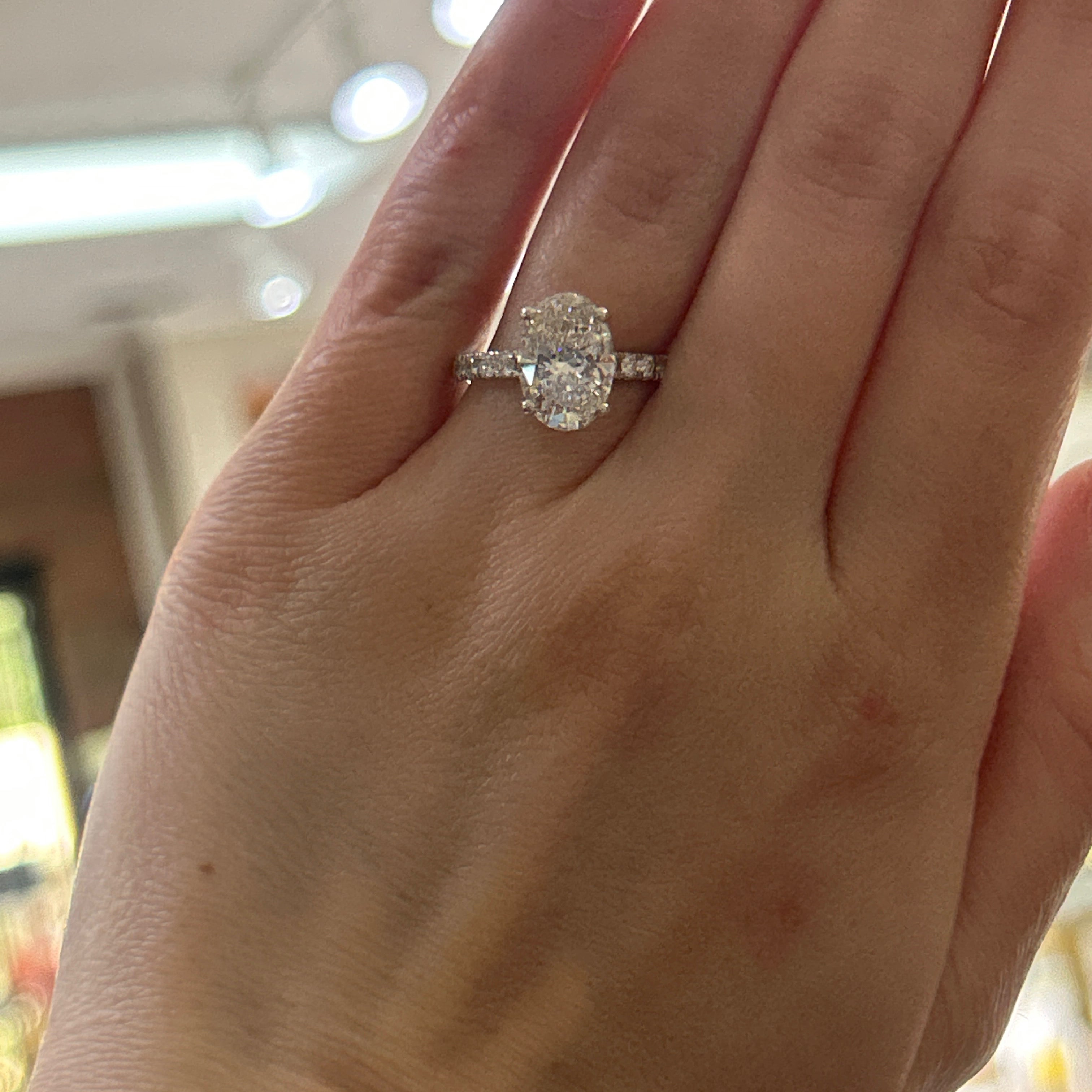 14K White Gold 3.78 Carat Total Weight Lab Grown Diamond Hidden Halo Oval Engagement Ring