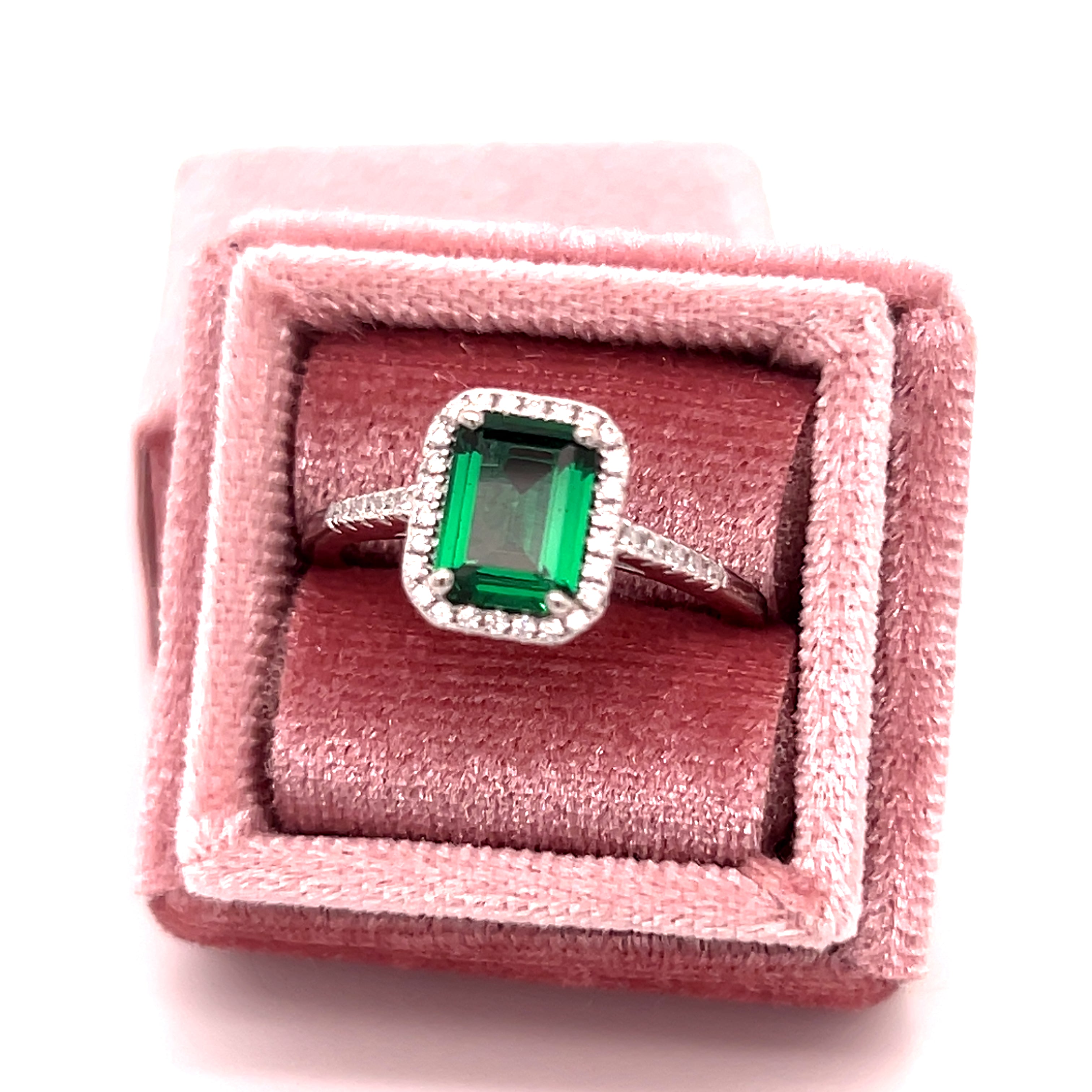 Silver Large Emerald-Green Spinel May Birthstone Ring Size 7