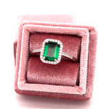 Silver Large Emerald-Green Spinel May Birthstone Ring Size 7