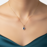 10K Yellow Gold 0.61CT Sapphire and 0.05 Carat Total Weight Diamond Fashion Pendant
