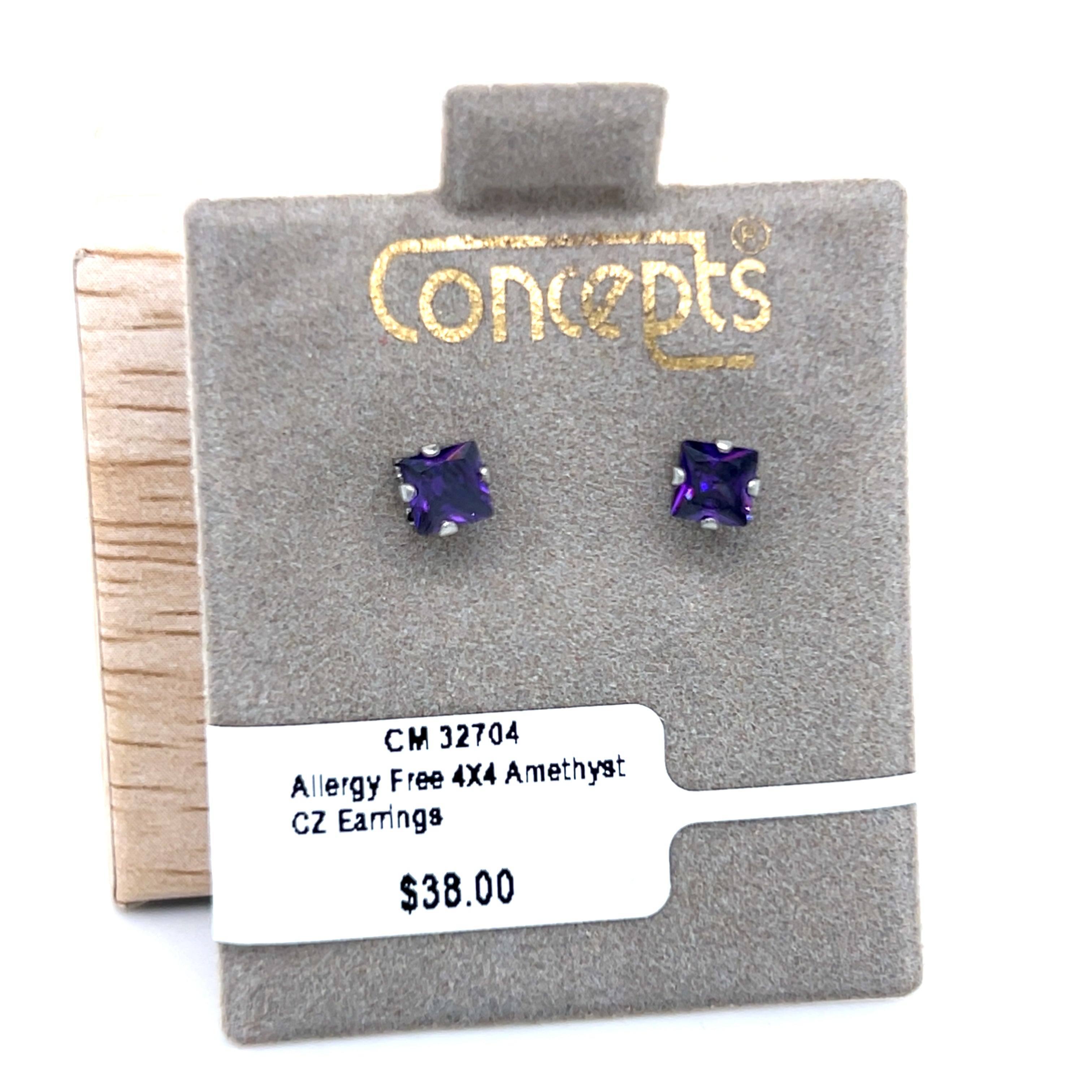 Amethyst 4x4mm Cubic Zirconia Allergy Free Earrings