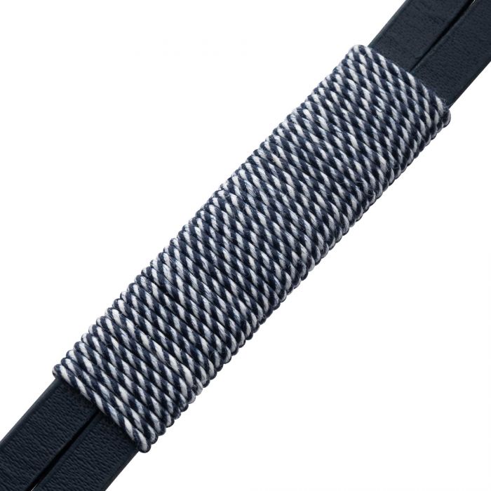 Men's Stainless Steel Shoreline Cotton Fabric Wrapped Blue Leather Bracelet 8"-8.5"