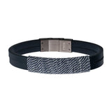 Men's Stainless Steel Shoreline Cotton Fabric Wrapped Blue Leather Bracelet 8"-8.5"