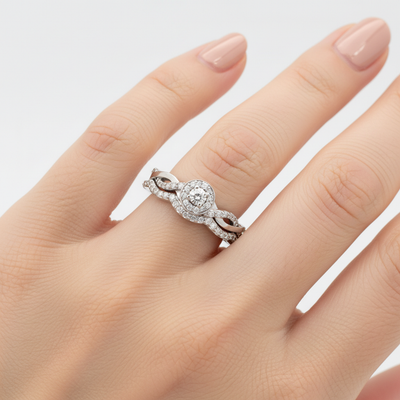 White Gold Diamond Bridal Engagement Ring Set