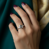 White Gold Salt and Pepper Oval Bezel Set Bridal Engagement Fashion Ring