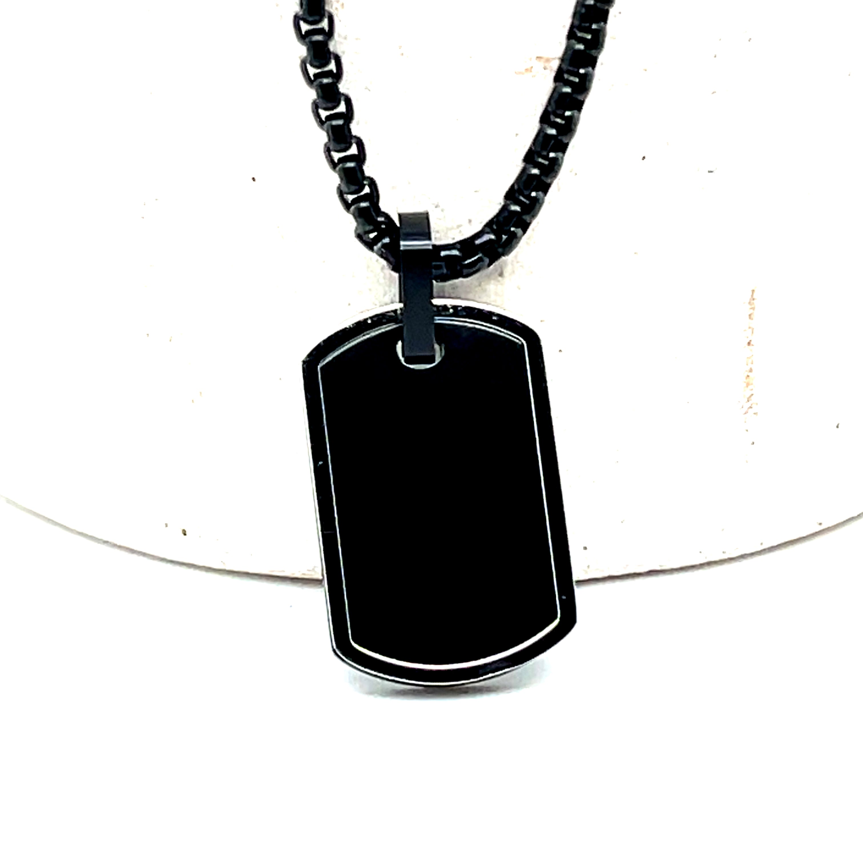 Stainless Steel Black-IP Matte and Polished Dog Tag Necklace 22"