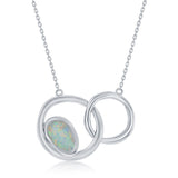 Silver White Opal Double Circle Pendant Necklace