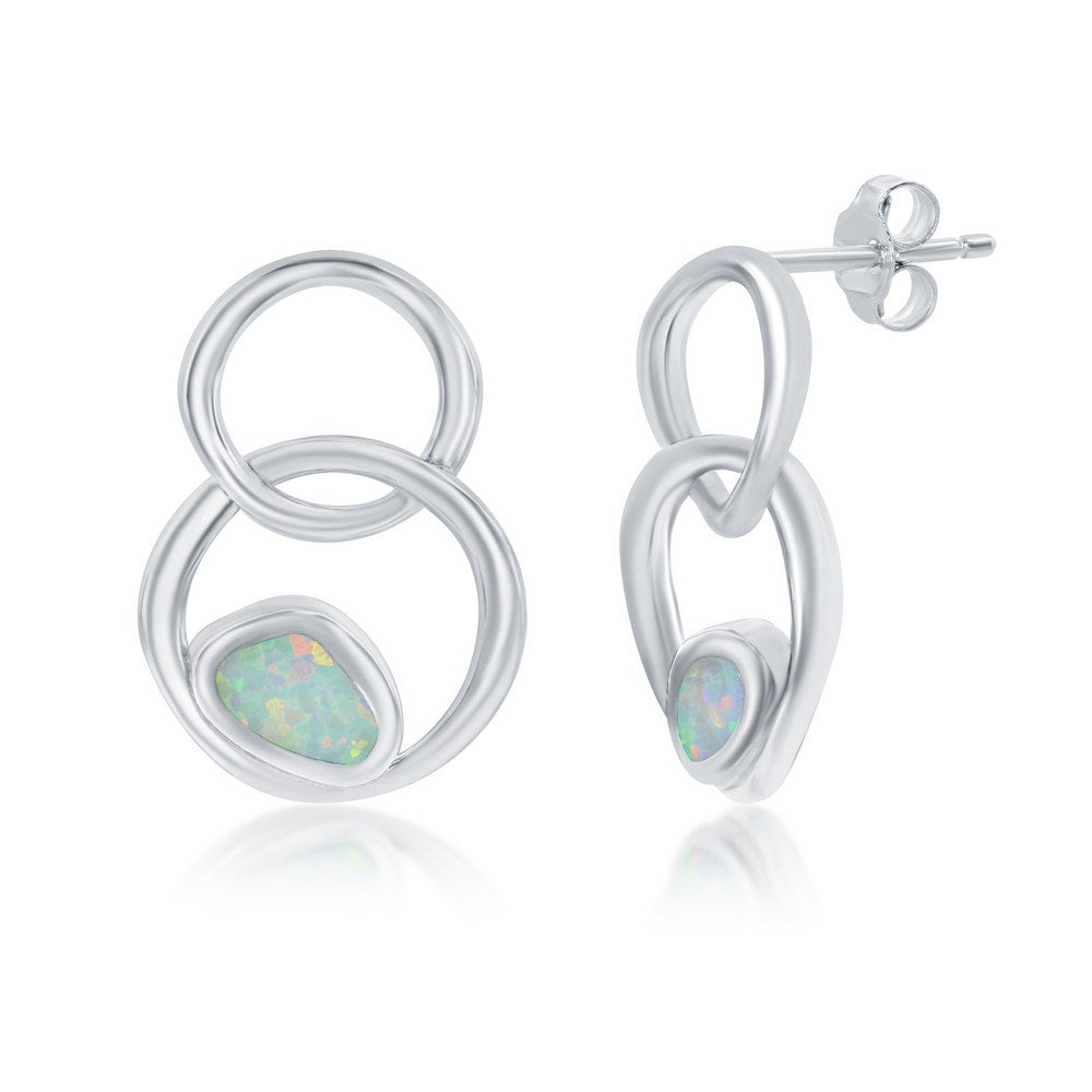Silver White Opal Double Circle Earrings