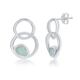 Silver White Opal Double Circle Earrings