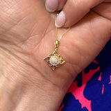 10KY Yellow Gold 0.10 Carat Total Weight Round Cluster Natural Diamond Open Heart Halo Pendant with Chain