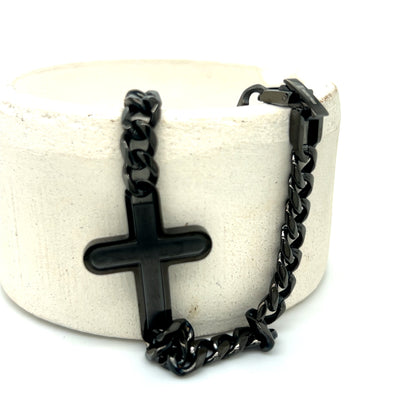 Men’s Gun Plated Stainless Steel Cross Adjustable Bracelet