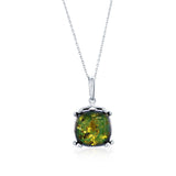 Silver Green Amber Square Pendant with Chain