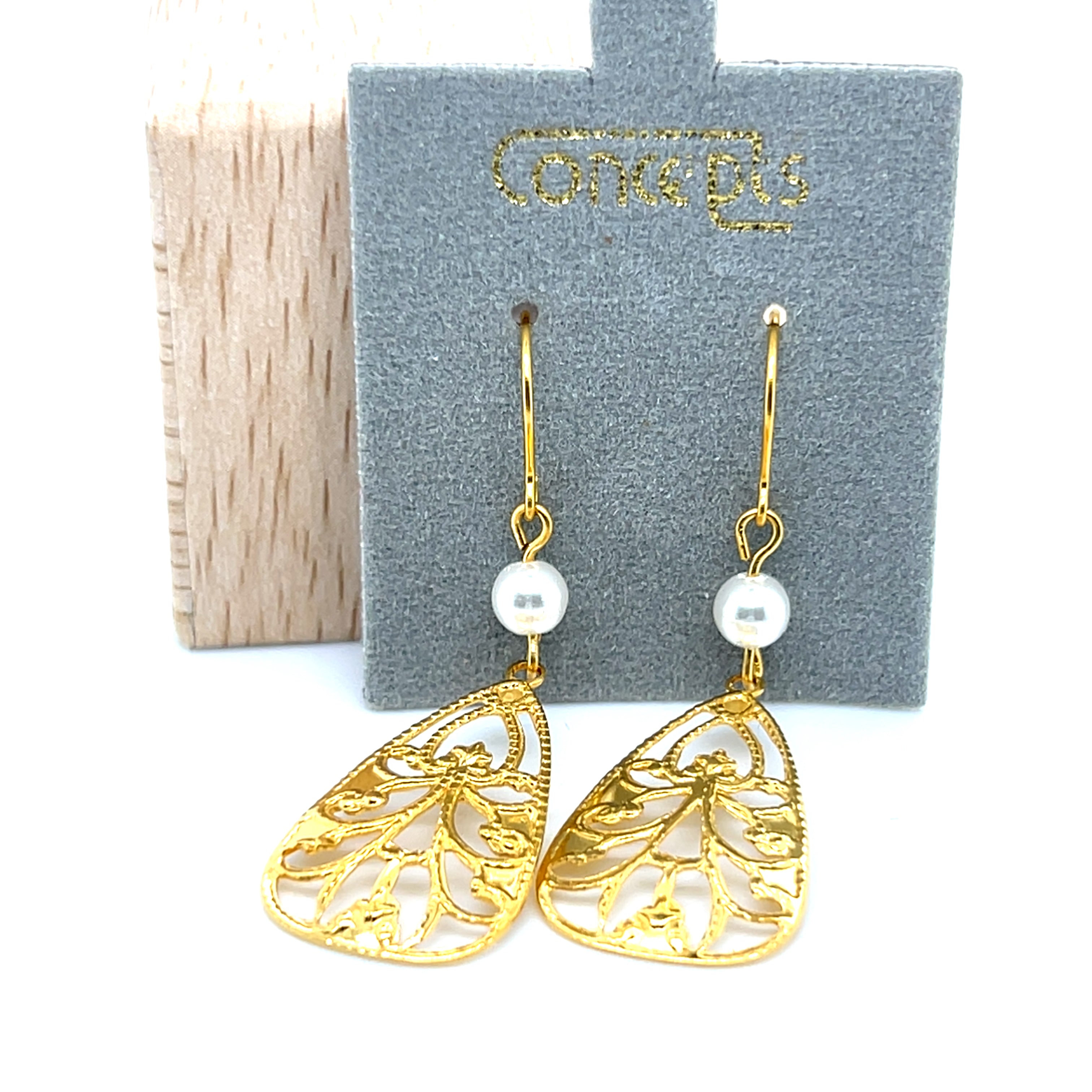 Concepts Gold-Tone Pearl BD Filigree Fish Hook Allergy Free Earrings