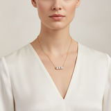 14K Yellow Gold 3g 3/4 Carat Total Weight Round Brilliant Cut Natural Diamond Three-Stone East-West Halo Framed Necklace