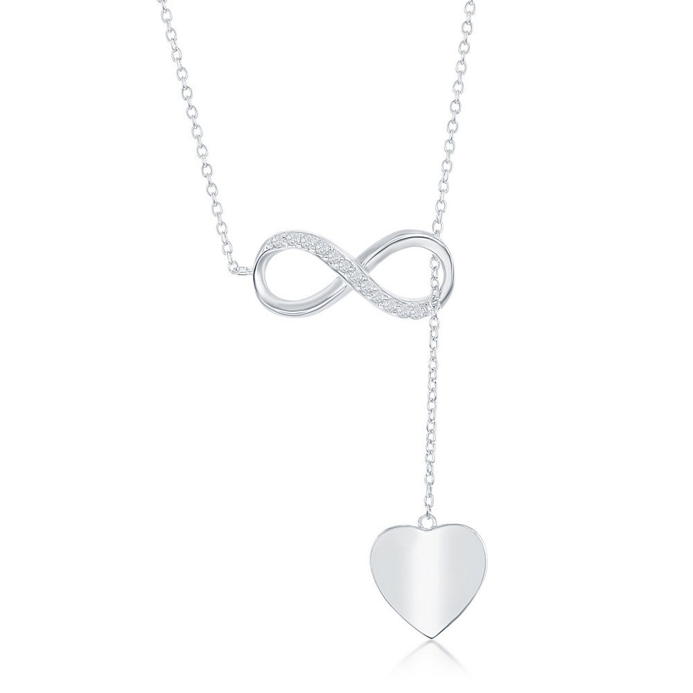 Sterling Silver Half Cubic Zirconia Infinity with Shiny Heart Lariat Y Necklace 16+2"