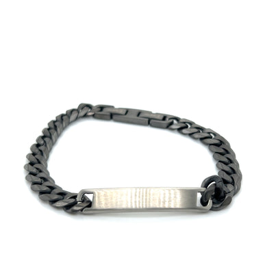 Stainless Steel Gunmetal-IP 7.8mm Curb Steel ID-Plate Bracelet 8+0.75"