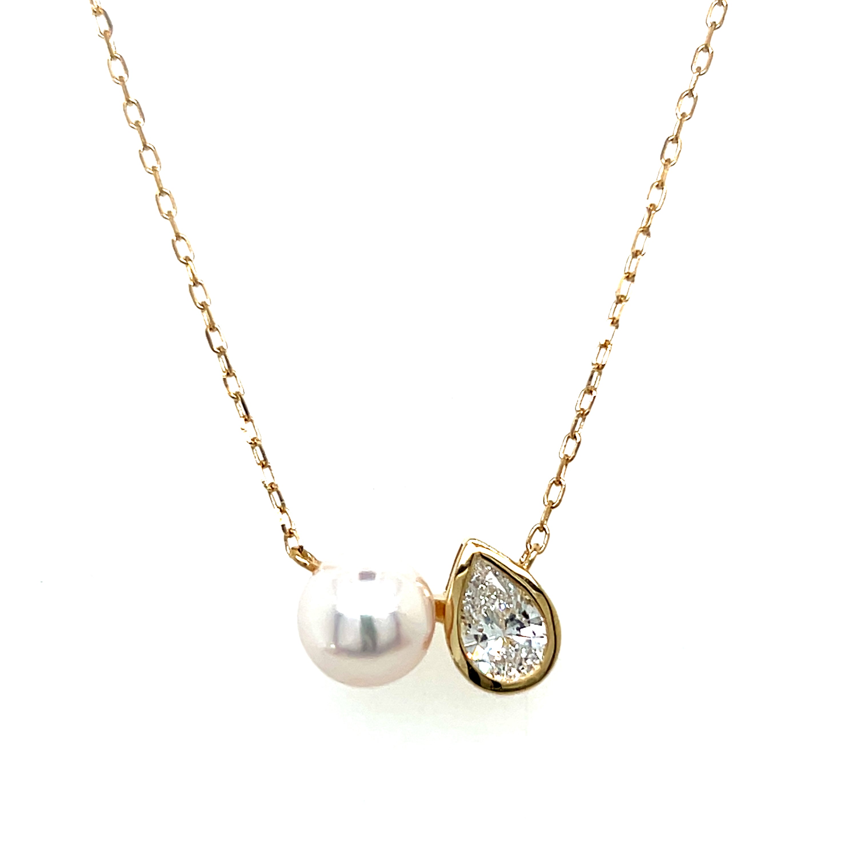 Yellow Gold Akoya Pearl annd Lab Grown Diamond Necklace