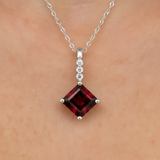 14K White Gold Garnet and Diamond Bail Pendant