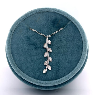 Silver Cubic Zirconia 8-Leaf Pendant Necklace