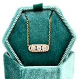 14K Yellow Gold 3g 3/4 Carat Total Weight Round Brilliant Cut Natural Diamond Three-Stone East-West Halo Framed Necklace