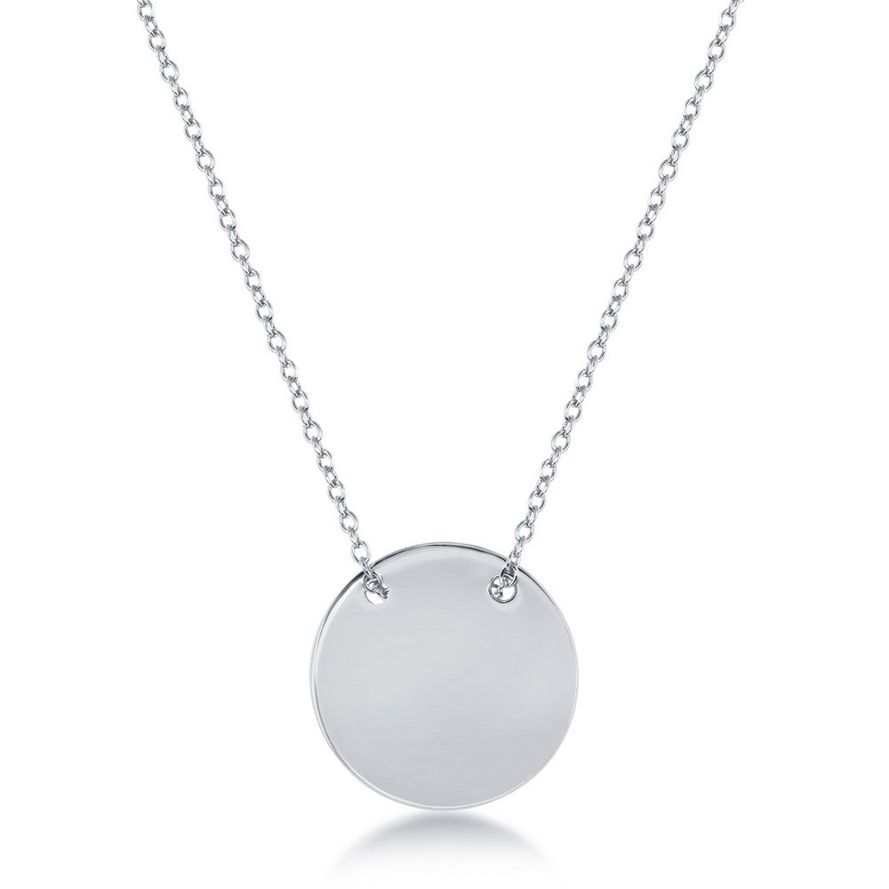 Sterling Silver Polished Engravable Disc Necklace 16+2"