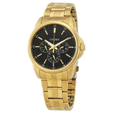 Men's Quartz Chronograph Watch with Gold-Tone Stainless Steel Case and Bracelet, Black Dial and 100m Water-Resistance