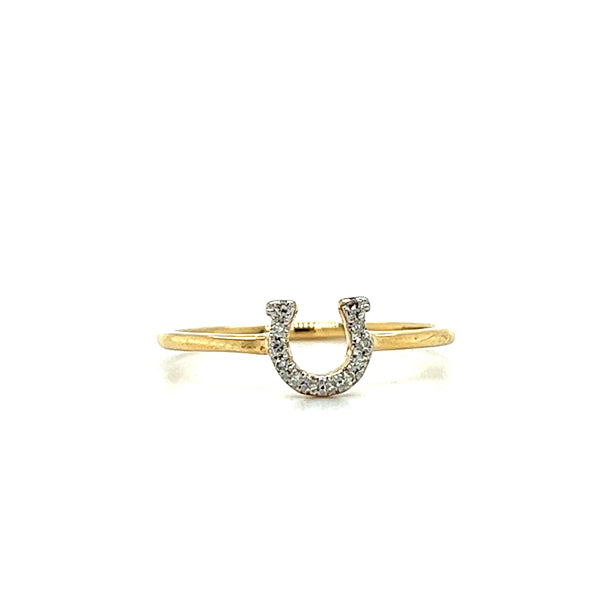 10K Yellow Gold Diamond Dainty Horseshoe Ring