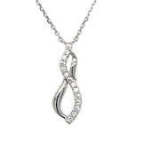 Silver Double Swirl Plain and Cubic Zirconia Necklace