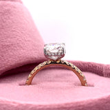 14KTT 2.05CT Cushion Center & 0.39 Carat Total Weight Pave Round on Band & Hidden Halo Lab Grown Diamond Engagement Ring