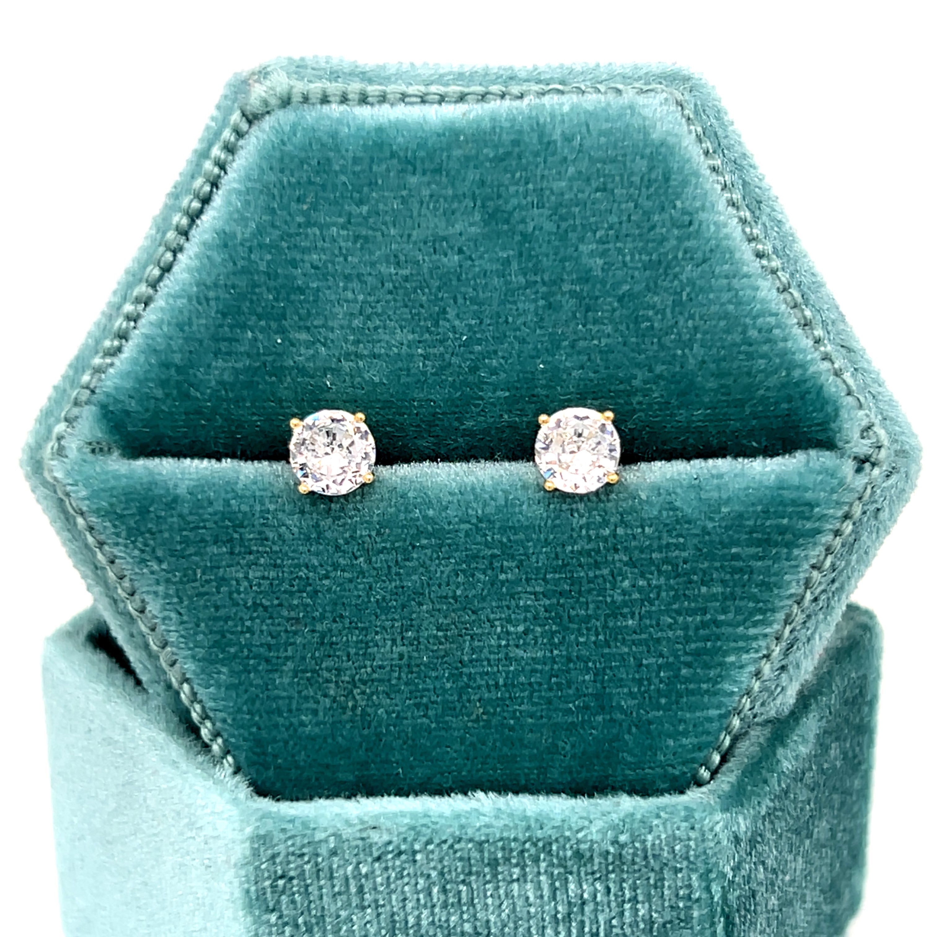 "Carlos" Sterling Silver Gold Tone 5mm Clear Cubic Zirconia Stud Earrings