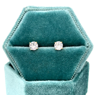 "Carlos" Sterling Silver Gold Tone 5mm Clear Cubic Zirconia Stud Earrings