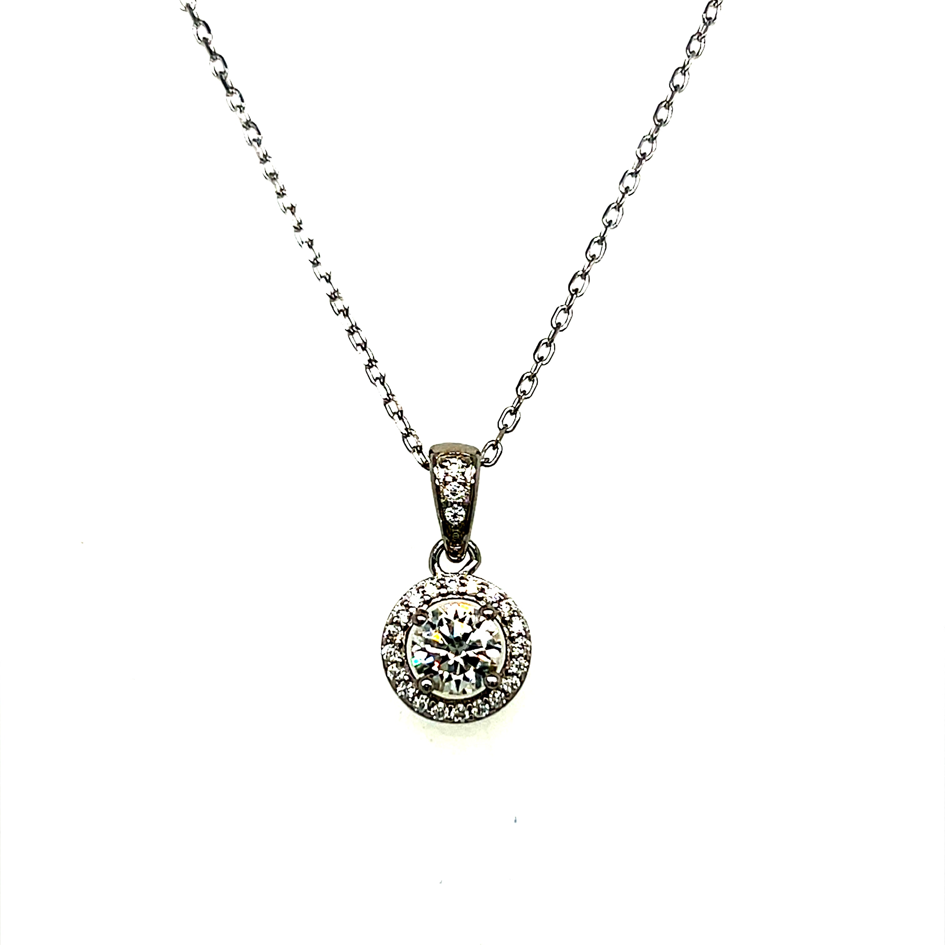 Silver 5mm Moissanite Halo Necklace