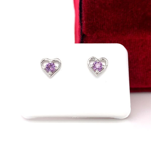 Silver June Birthstone Earrings with Open Heart Design, Little Girl Jewelry
