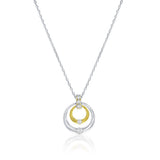 Sterling Silver Double Circle Cubic Zirconia Two-Tone Necklace16+2"