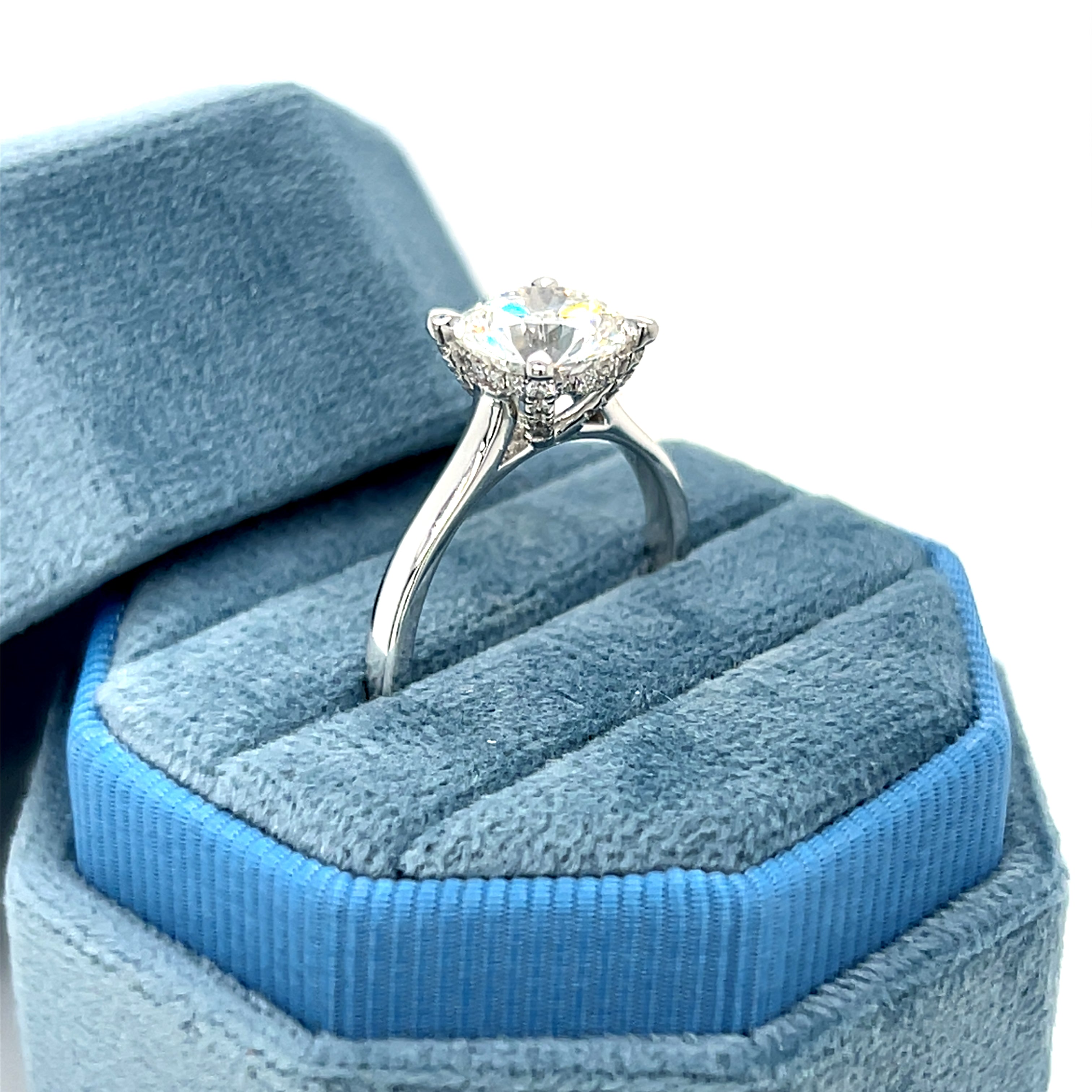 14K White Gold 2.23 Carat Total Weight Lab Grown Diamond Hidden Halo Round Engagement Ring