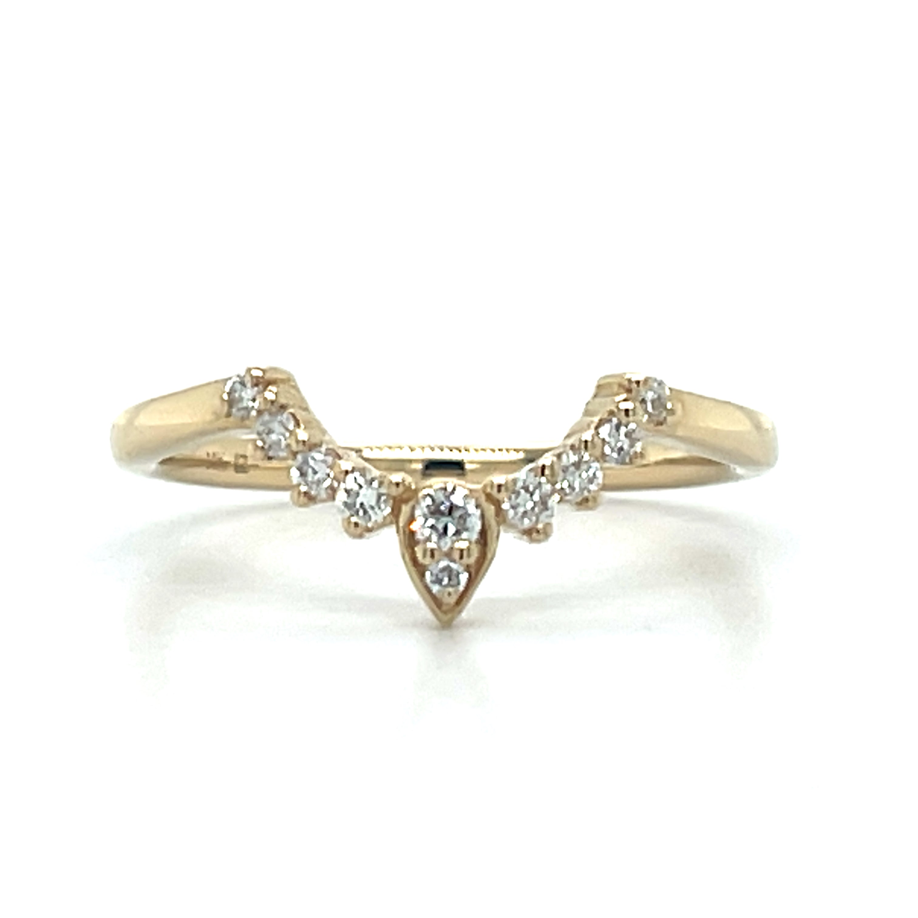 Yellow Gold Round Diamond Contour Chevron Wedding Anniversary Stackable Fashion Ring