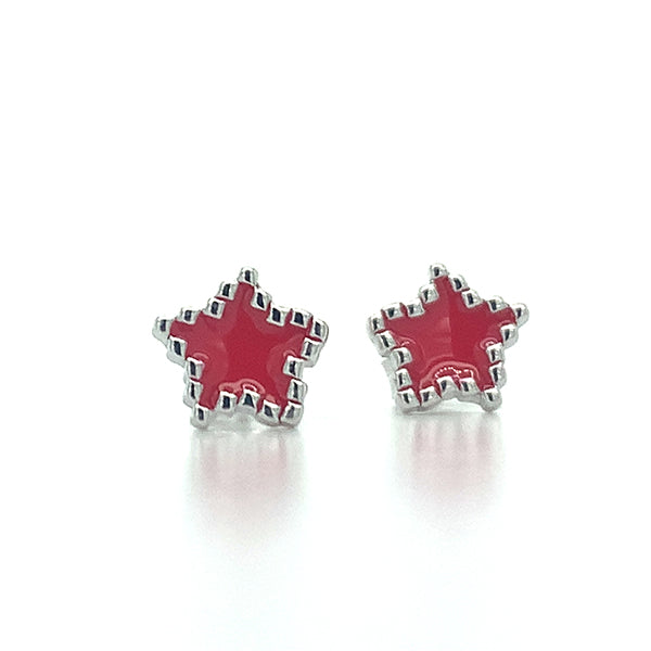 Silver Red Enamel Star Earrings – Little Girl Jewelry