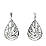 Sterling Silver Sandblasted and Shiny Waves of the Sea in Water Drop Shape Post Earrings