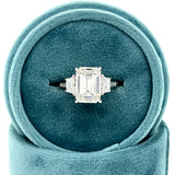 White Gold Lab Grown Emerald-Cut Center Stone with Trapezoid Side Stone Bridal/Engagement/Wedding/