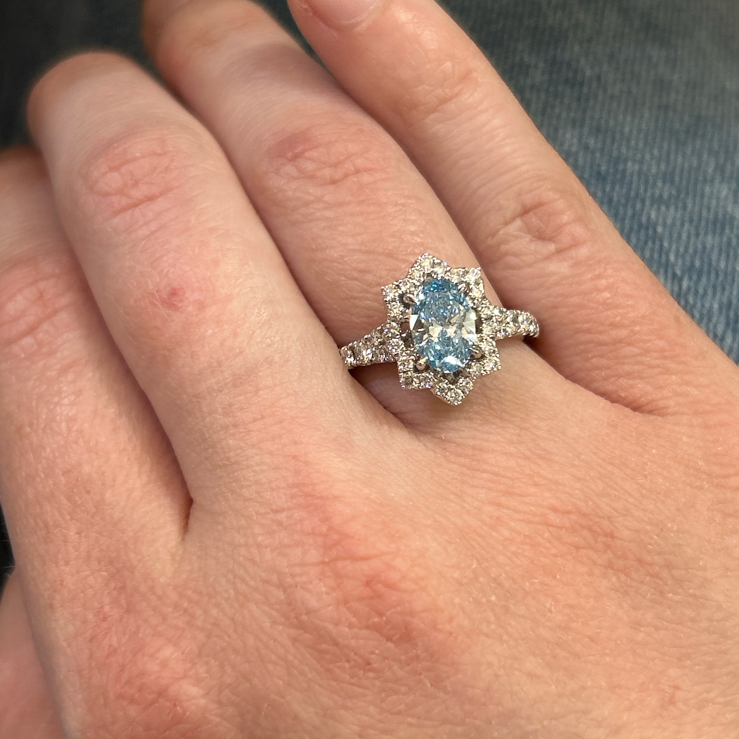 18K White Gold 1.86 Carat Total Weight Lab Grown Diamond Fancy Ring KR20795OV100 # NC, [IGI 649443367]