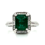 White Gold Emerald-Cut Emerald and Diamond Ring