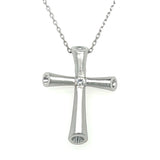 Silver Modern Matte Finish Cross Pendant Necklace with Cubic Zirconia