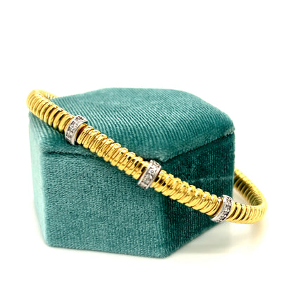 Silver Yellow Gold Plated Thin Three Station Flex Bangle with 0.12CTW Diamonds